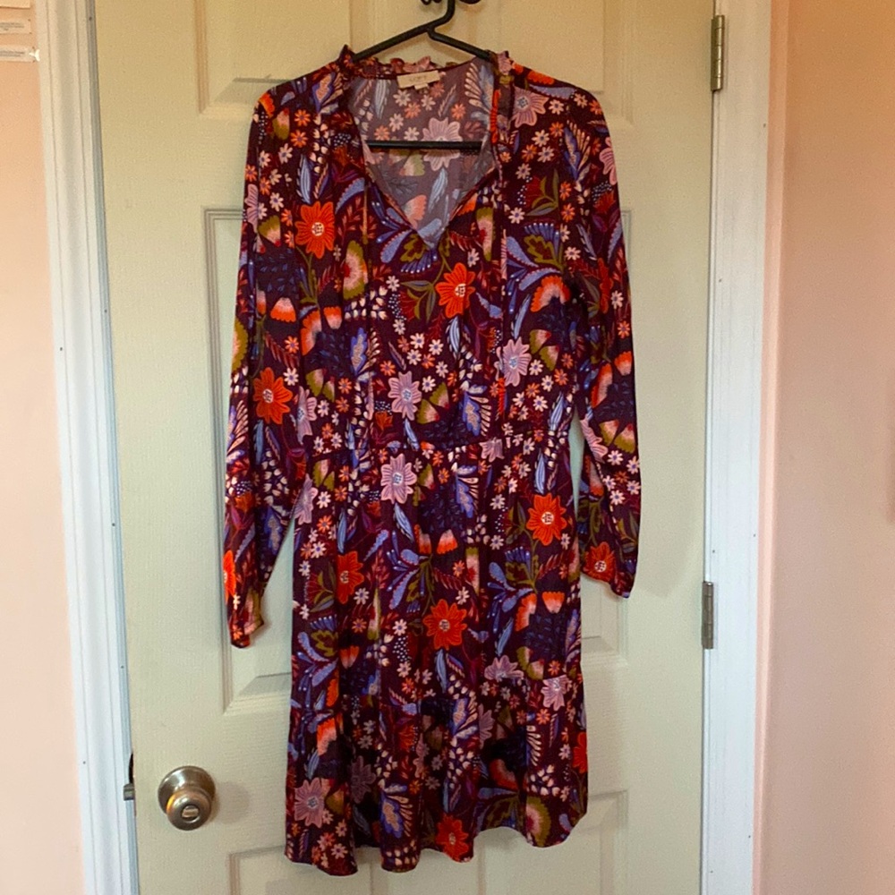 LOFT Floral Long Sleeve Dress - Multicolor